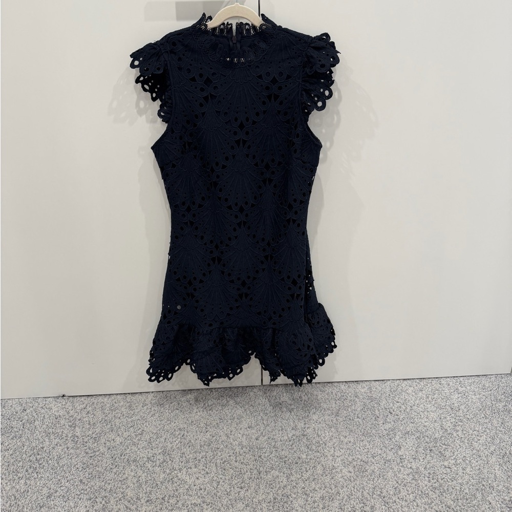 Aqua Navy Lace Detail Garment Dress